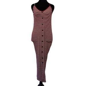 Maternity Midi Dress Red and White Striped